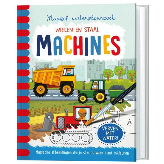 Magisch waterkleurboek Wielen en staal machines